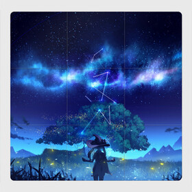 Магнитный плакат 3Х3 с принтом MONA GENSHIN IMPACT в Екатеринбурге, Полимерный материал с магнитным слоем | 9 деталей размером 9*9 см | багровая заря | геншин испакт | гидро | дерево | звезда | звезды | лес | мона | мона мегистус | мондштадт | небо | персонаж | светлячки | синее | синий | синяя | созвездие | созвездия | тейват