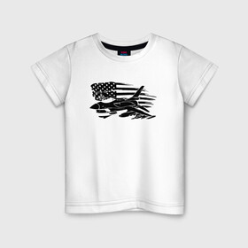 Детская футболка хлопок с принтом Самолет в Екатеринбурге, 100% хлопок | круглый вырез горловины, полуприлегающий силуэт, длина до линии бедер | авиатор | авиация | американский флаг | армия сша | флаг сша | черно белый флаг