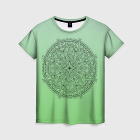 Женская футболка 3D с принтом Peacefull green в Екатеринбурге, 100% полиэфир ( синтетическое хлопкоподобное полотно) | прямой крой, круглый вырез горловины, длина до линии бедер | градиент | индия | узоры.