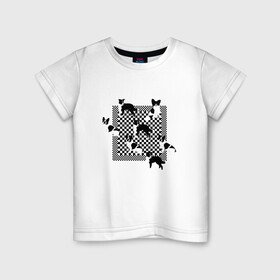 Детская футболка хлопок с принтом Черно-белые собачки в Екатеринбурге, 100% хлопок | круглый вырез горловины, полуприлегающий силуэт, длина до линии бедер | checkerboard | анималистичный принт | бордер колли | бостон терьер | геометрия | животные | иллюстрация | монохром | оп арт | оптический арт | папиллион | рисунок | собаки | собачки | французский бульдог