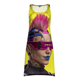 Платье-майка 3D с принтом CYBERPUNK 2077 | КИБЕРПАНК (Z) в Екатеринбурге, 100% полиэстер | полуприлегающий силуэт, широкие бретели, круглый вырез горловины, удлиненный подол сзади. | cd project red | cyberpunk 2077 | keanu reeves | samurai | vi | арасака | ви | киану ривз | киберпанк 2077 | найт сити | самураи