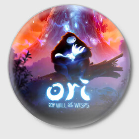 Значок с принтом Ori and the Will of the Wisps в Екатеринбурге,  металл | круглая форма, металлическая застежка в виде булавки | Тематика изображения на принте: adventure | asleep | forest spirit | naru | night | ori and the will of the wisps | orient | pc game | volcanic eruption | дух леса | извержение вулкана | компьютерная игра | нару | ночь | ори | ори и блуждающие огоньки | приключения | спит