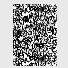 Скетчбук с принтом Graffiti black on white в Екатеринбурге, 100% бумага
 | 48 листов, плотность листов — 100 г/м2, плотность картонной обложки — 250 г/м2. Листы скреплены сверху удобной пружинной спиралью | Тематика изображения на принте: абстракция | граффити | надписи | надписи текстура | паттерн граффити | текстура | текстура граффити | шрифт