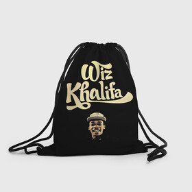 Рюкзак-мешок 3D с принтом Wiz Khalifa в Екатеринбурге, 100% полиэстер | плотность ткани — 200 г/м2, размер — 35 х 45 см; лямки — толстые шнурки, застежка на шнуровке, без карманов и подкладки | wiz khalifa | желтый | музыка | рэпер | черный