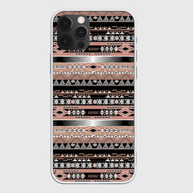 Чехол для iPhone 12 Pro с принтом Полосатый этнический орнамент  в Екатеринбурге, силикон | область печати: задняя сторона чехла, без боковых панелей | абстрактный | геометрические фигуры | коричневый | полосатый узор | полосы | черный и коричневый | этнический