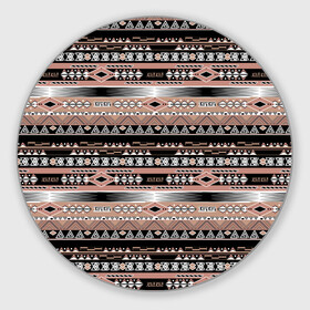 Коврик для мышки круглый с принтом Полосатый этнический орнамент  в Екатеринбурге, резина и полиэстер | круглая форма, изображение наносится на всю лицевую часть | абстрактный | геометрические фигуры | коричневый | полосатый узор | полосы | черный и коричневый | этнический