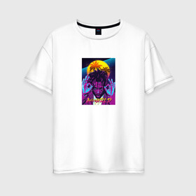 Женская футболка хлопок Oversize с принтом Juice Wrld в Екатеринбурге, 100% хлопок | свободный крой, круглый ворот, спущенный рукав, длина до линии бедер
 | juice wrld | дреды | исполнитель | пальмы | репер | солнце | хип хоп