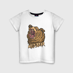 Детская футболка хлопок с принтом Wild Bear в Екатеринбурге, 100% хлопок | круглый вырез горловины, полуприлегающий силуэт, длина до линии бедер | гризли | дикий | иллюстрация | медведь | мишка