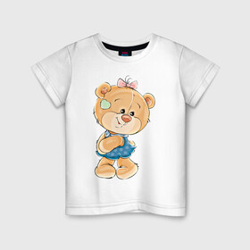 Детская футболка хлопок с принтом Милое солнышко в Екатеринбурге, 100% хлопок | круглый вырез горловины, полуприлегающий силуэт, длина до линии бедер | бант | детское | медведь | медвежонок | милое солнышко | мишка | плюшевая игрушка | плюшевый