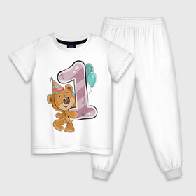 Детская пижама хлопок с принтом Первый годик в Екатеринбурге, 100% хлопок |  брюки и футболка прямого кроя, без карманов, на брюках мягкая резинка на поясе и по низу штанин
 | день рожденья | детское | единица | медведь | медвежонок | мишка | один | первый год | первый годик | плюшевая игрушка | плюшевый | с днем рожденья | шарики