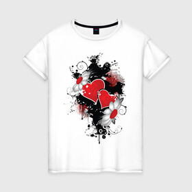 Женская футболка хлопок с принтом Сердца и ромашки в Екатеринбурге, 100% хлопок | прямой крой, круглый вырез горловины, длина до линии бедер, слегка спущенное плечо | композиция | ромашки | сердечки | сердца | сердца и ромашки | сердце | цветы