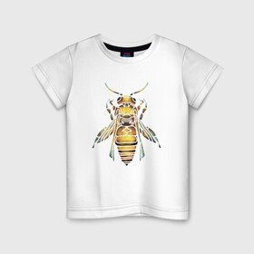 Детская футболка хлопок с принтом Акварельная пчела в Екатеринбурге, 100% хлопок | круглый вырез горловины, полуприлегающий силуэт, длина до линии бедер | bee | акварель | акварельная пчела | большая пчела | насекомое | пчела | реалистичная пчела