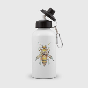 Бутылка спортивная с принтом Акварельная пчела в Екатеринбурге, металл | емкость — 500 мл, в комплекте две пластиковые крышки и карабин для крепления | bee | акварель | акварельная пчела | большая пчела | насекомое | пчела | реалистичная пчела