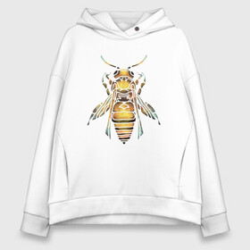 Женское худи Oversize хлопок с принтом Акварельная пчела в Екатеринбурге, френч-терри — 70% хлопок, 30% полиэстер. Мягкий теплый начес внутри —100% хлопок | боковые карманы, эластичные манжеты и нижняя кромка, капюшон на магнитной кнопке | bee | акварель | акварельная пчела | большая пчела | насекомое | пчела | реалистичная пчела