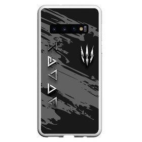 Чехол для Samsung Galaxy S10 с принтом THE WITCHER SILVER LOGO в Екатеринбурге, Силикон | Область печати: задняя сторона чехла, без боковых панелей | the witcher | ведьмак | витчер | зе витчер | зе вичер | игра | компьютерная игра | лого | логотип | серебро