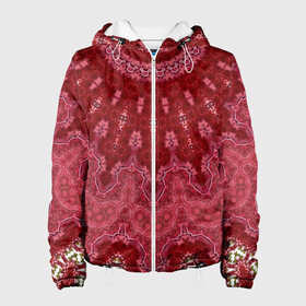 Женская куртка 3D с принтом Красно-розовый калейдоскоп  в Екатеринбурге, ткань верха — 100% полиэстер, подклад — флис | прямой крой, подол и капюшон оформлены резинкой с фиксаторами, два кармана без застежек по бокам, один большой потайной карман на груди. Карман на груди застегивается на липучку | восточный | калейдоскоп | красный | красный калейдоскоп | круглый орнамент | орнамент | этнический