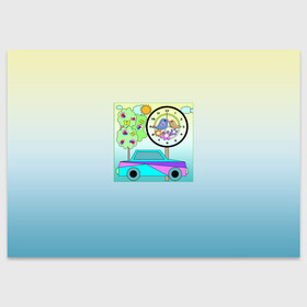 Поздравительная открытка с принтом Яркая аппликация для мальчика  в Екатеринбурге, 100% бумага | плотность бумаги 280 г/м2, матовая, на обратной стороне линовка и место для марки
 | автомобиль | аппликация | деревья | детский | для мальчика | иллюстрация | малышам | машина | часы