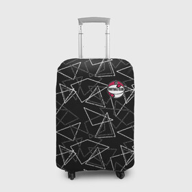 Чехол для чемодана 3D с принтом Черно-белый геометрический  в Екатеринбурге, 86% полиэфир, 14% спандекс | двустороннее нанесение принта, прорези для ручек и колес | абстрактный | аппликация | геометрический | модный | треугольники | футбол | футбольный клуб | черно белый | черный фон