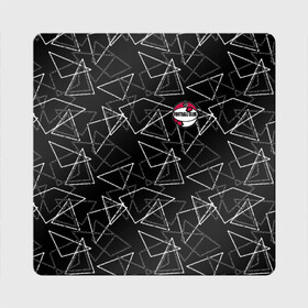 Магнит виниловый Квадрат с принтом Черно-белый геометрический  в Екатеринбурге, полимерный материал с магнитным слоем | размер 9*9 см, закругленные углы | Тематика изображения на принте: абстрактный | аппликация | геометрический | модный | треугольники | футбол | футбольный клуб | черно белый | черный фон