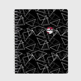 Тетрадь с принтом Черно-белый геометрический  в Екатеринбурге, 100% бумага | 48 листов, плотность листов — 60 г/м2, плотность картонной обложки — 250 г/м2. Листы скреплены сбоку удобной пружинной спиралью. Уголки страниц и обложки скругленные. Цвет линий — светло-серый
 | абстрактный | аппликация | геометрический | модный | треугольники | футбол | футбольный клуб | черно белый | черный фон