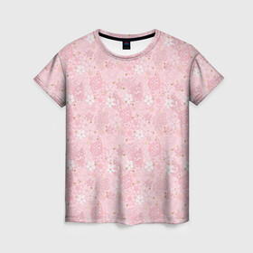 Женская футболка 3D с принтом Нежно розовые цветы с блеском в Екатеринбурге, 100% полиэфир ( синтетическое хлопкоподобное полотно) | прямой крой, круглый вырез горловины, длина до линии бедер | блеск | блестки | детский | золото | малышам | нежно розовый | розовые цветы | розовый и золотой