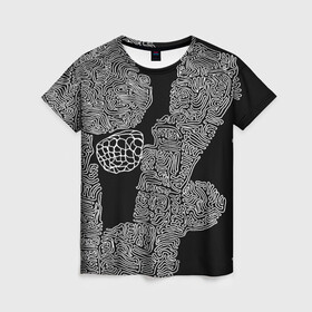 Женская футболка 3D с принтом Узор ночи в Екатеринбурге, 100% полиэфир ( синтетическое хлопкоподобное полотно) | прямой крой, круглый вырез горловины, длина до линии бедер | арт | гелиевая | картина | контраст | ручка | символы. | художник