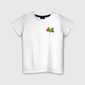 Детская футболка хлопок с принтом Клубничка в Екатеринбурге, 100% хлопок | круглый вырез горловины, полуприлегающий силуэт, длина до линии бедер | зелень | клубника | красный | лето | ягода