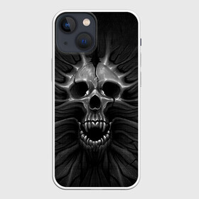 Чехол для iPhone 13 mini с принтом ЧЕРЕП С КЛЫКАМИ в Екатеринбурге,  |  | dark | death | fear | skelet | skull | байкерам | голова | готика | клыки | кости | крик | оскал | скелет | тьма | ужас | череп | черный