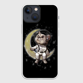 Чехол для iPhone 13 mini с принтом КОТИК НА ЛУНЕ в Екатеринбурге,  |  | astronawt | cat | dark | music | night | space | stars | астронавт | животные | звезды | звери | космонавт | космос | кот | котик | музыка | ночь | плеер | скафандр