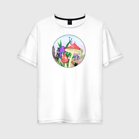 Женская футболка хлопок Oversize с принтом Грибы в Екатеринбурге, 100% хлопок | свободный крой, круглый ворот, спущенный рукав, длина до линии бедер
 | грибы | закат | мухоморы | растения