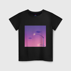 Детская футболка хлопок с принтом Закат в Екатеринбурге, 100% хлопок | круглый вырез горловины, полуприлегающий силуэт, длина до линии бедер | вечер | закат | красивое небо | неон | ночной город | розовый закат