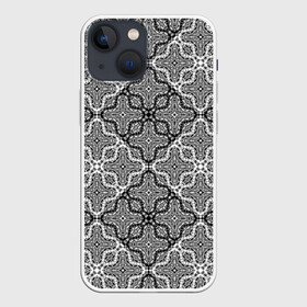 Чехол для iPhone 13 mini с принтом Черно белый орнамент в Екатеринбурге,  |  | Тематика изображения на принте: абстрактный | ажурный | арабский | восточный | кружева | кружевной | современный | черно белый | черный