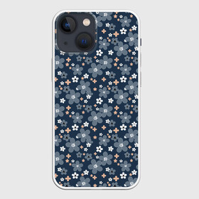 Чехол для iPhone 13 mini с принтом Синий цветочный узор в Екатеринбурге,  |  | деревенский | детский | для девочек | женский | ретро | синий | цветочный узор | цветы