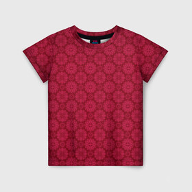 Детская футболка 3D с принтом Красный ажурный орнамент  в Екатеринбурге, 100% гипоаллергенный полиэфир | прямой крой, круглый вырез горловины, длина до линии бедер, чуть спущенное плечо, ткань немного тянется | Тематика изображения на принте: ажурный | восточный | детский | женский | красный | однотонный | орнамент