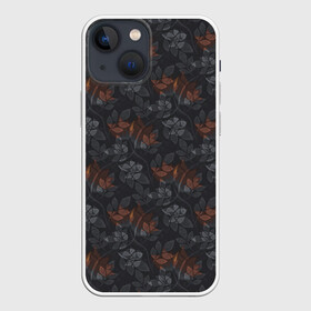 Чехол для iPhone 13 mini с принтом Серо коричневый цветочный узор в Екатеринбурге,  |  | абстрактные цветы | женский | коричневый | модный | серый | цветочный | цветы