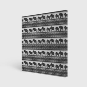 Холст квадратный с принтом Черно-белый узор слоны в Екатеринбурге, 100% ПВХ |  | африканский | монохромный узор | орнамент | полосы | серый | серый и черный | слоны | этнический