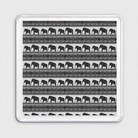 Магнит 55*55 с принтом Черно-белый узор слоны в Екатеринбурге, Пластик | Размер: 65*65 мм; Размер печати: 55*55 мм | африканский | монохромный узор | орнамент | полосы | серый | серый и черный | слоны | этнический
