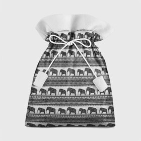 Подарочный 3D мешок с принтом Черно-белый узор слоны в Екатеринбурге, 100% полиэстер | Размер: 29*39 см | африканский | монохромный узор | орнамент | полосы | серый | серый и черный | слоны | этнический