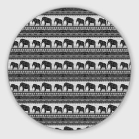 Коврик для мышки круглый с принтом Черно-белый узор слоны в Екатеринбурге, резина и полиэстер | круглая форма, изображение наносится на всю лицевую часть | африканский | монохромный узор | орнамент | полосы | серый | серый и черный | слоны | этнический