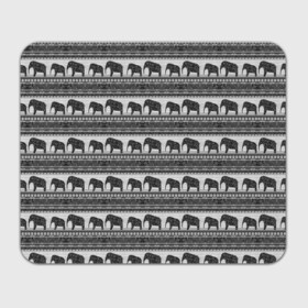 Коврик для мышки прямоугольный с принтом Черно-белый узор слоны в Екатеринбурге, натуральный каучук | размер 230 х 185 мм; запечатка лицевой стороны | африканский | монохромный узор | орнамент | полосы | серый | серый и черный | слоны | этнический