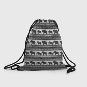 Рюкзак-мешок 3D с принтом Черно-белый узор слоны в Екатеринбурге, 100% полиэстер | плотность ткани — 200 г/м2, размер — 35 х 45 см; лямки — толстые шнурки, застежка на шнуровке, без карманов и подкладки | африканский | монохромный узор | орнамент | полосы | серый | серый и черный | слоны | этнический