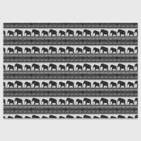 Поздравительная открытка с принтом Черно-белый узор слоны в Екатеринбурге, 100% бумага | плотность бумаги 280 г/м2, матовая, на обратной стороне линовка и место для марки
 | африканский | монохромный узор | орнамент | полосы | серый | серый и черный | слоны | этнический