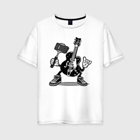 Женская футболка хлопок Oversize с принтом Гитара сэлфи в Екатеринбурге, 100% хлопок | свободный крой, круглый ворот, спущенный рукав, длина до линии бедер
 | peace | selfi | гитара | мир | рок | рокер | сэлфи | фотка | электрогитара