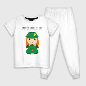 Детская пижама хлопок с принтом С Днем Святого Патрика в Екатеринбурге, 100% хлопок |  брюки и футболка прямого кроя, без карманов, на брюках мягкая резинка на поясе и по низу штанин
 | девочка | зеленый | клевер | праздник | святой патрик