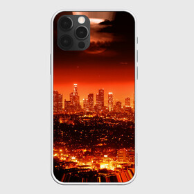 Чехол для iPhone 12 Pro с принтом Закат в Нью Йорке в Екатеринбурге, силикон | область печати: задняя сторона чехла, без боковых панелей | город | закат | красный | луна | мегаполис | месяц | нью йорк | яркий