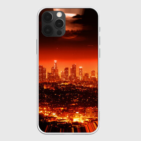 Чехол для iPhone 12 Pro Max с принтом Закат в Нью Йорке в Екатеринбурге, Силикон |  | город | закат | красный | луна | мегаполис | месяц | нью йорк | яркий