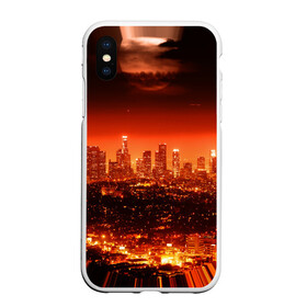 Чехол для iPhone XS Max матовый с принтом Закат в Нью Йорке в Екатеринбурге, Силикон | Область печати: задняя сторона чехла, без боковых панелей | город | закат | красный | луна | мегаполис | месяц | нью йорк | яркий