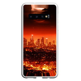 Чехол для Samsung Galaxy S10 с принтом Закат в Нью Йорке в Екатеринбурге, Силикон | Область печати: задняя сторона чехла, без боковых панелей | город | закат | красный | луна | мегаполис | месяц | нью йорк | яркий