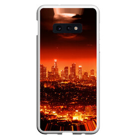 Чехол для Samsung S10E с принтом Закат в Нью Йорке в Екатеринбурге, Силикон | Область печати: задняя сторона чехла, без боковых панелей | город | закат | красный | луна | мегаполис | месяц | нью йорк | яркий