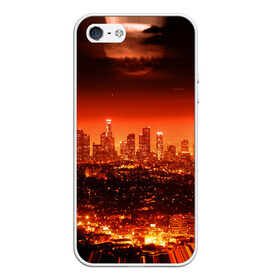 Чехол для iPhone 5/5S матовый с принтом Закат в Нью Йорке в Екатеринбурге, Силикон | Область печати: задняя сторона чехла, без боковых панелей | город | закат | красный | луна | мегаполис | месяц | нью йорк | яркий